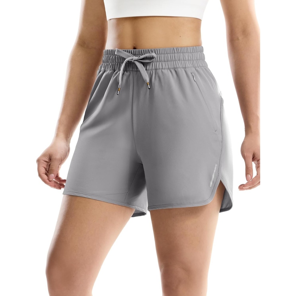image:imageMIER Running Shorts for Women 5 Inch Lightweight Athletic Quick Dry Shorts with Pockets for Workout Gym Active Mid WaistedLight Grey