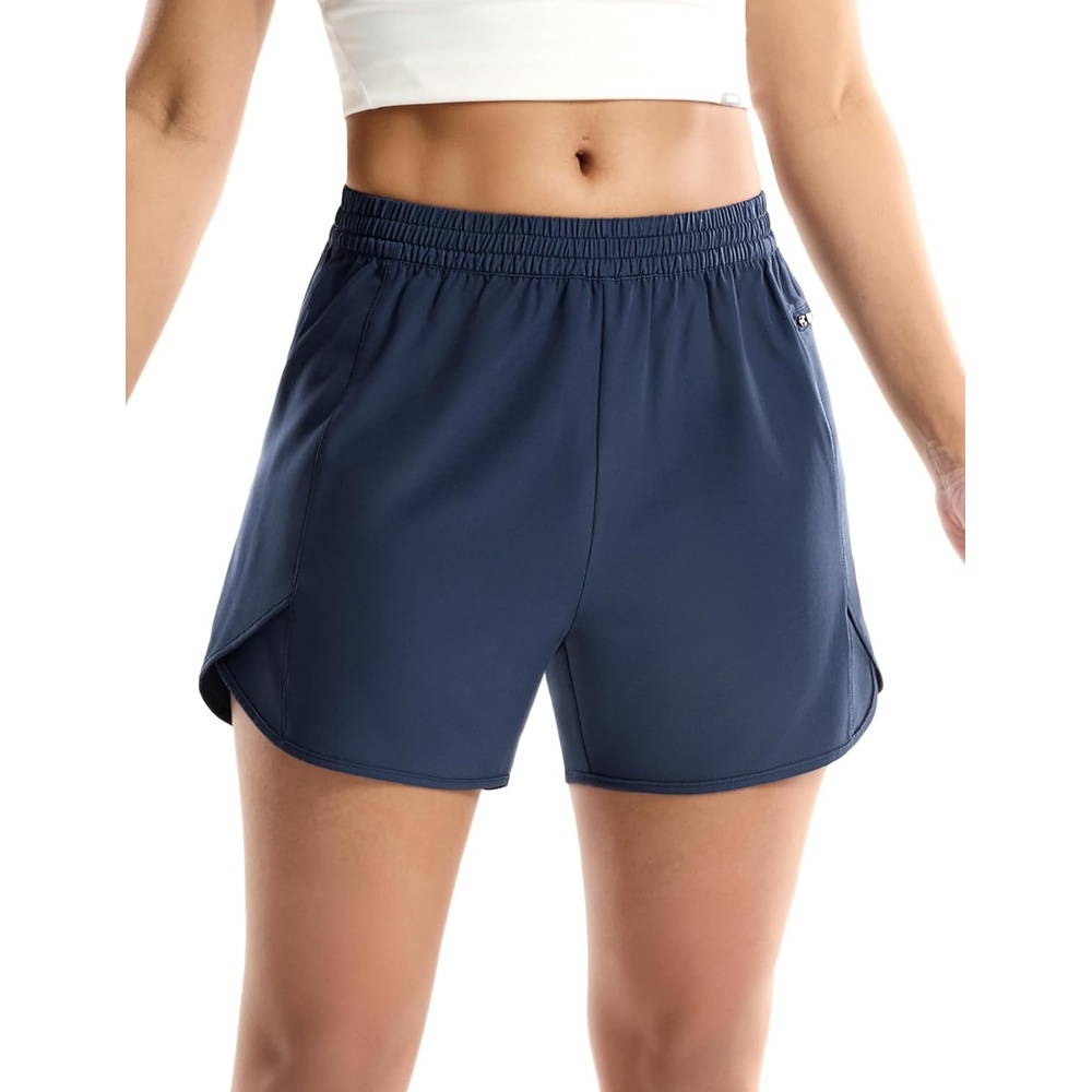 image:imageMIER Running Shorts for Women Quick Dry Athletic Sports Workout Active Dolphin Shorts with Zipper Pocket 4 Inch InseamNavy