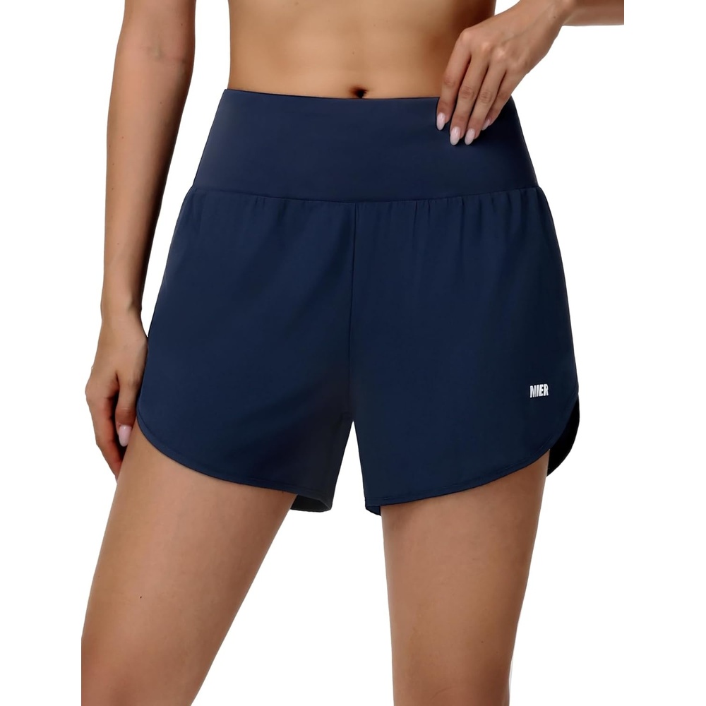 image:imageMIER Womens 2in1 Athletic Running Shorts with Pockets 3 High Waisted Quick Dry Active Exercise Shorts with Mesh LinerNavy