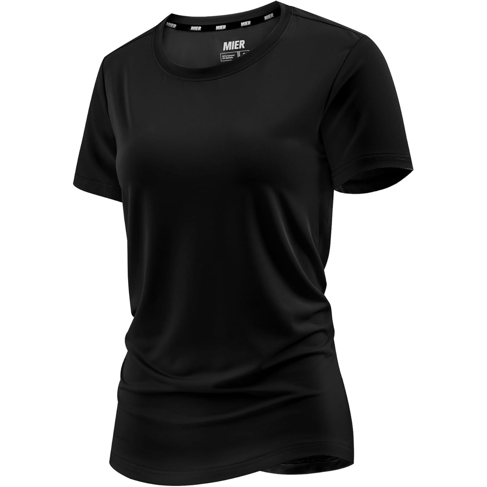 image:imageMIER Womens Running Athletic Shirts Dry Fit Active TShirt Tops Short Sleeve Soft Crew Neck Gym Workout Exercise TeesBlack