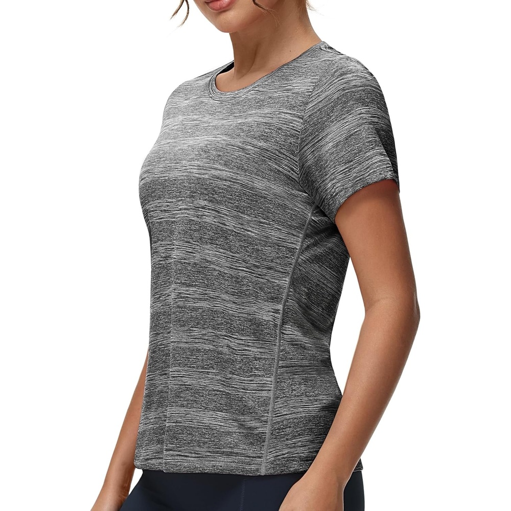image:imageMIER Womens Running Athletic Shirts Dry Fit Active TShirt Tops Short Sleeve Soft Crew Neck Gym Workout Exercise TeesHeather Grey