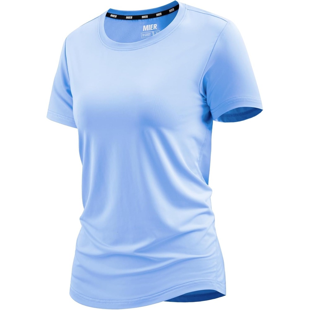image:imageMIER Womens Running Athletic Shirts Dry Fit Active TShirt Tops Short Sleeve Soft Crew Neck Gym Workout Exercise TeesLight Blue