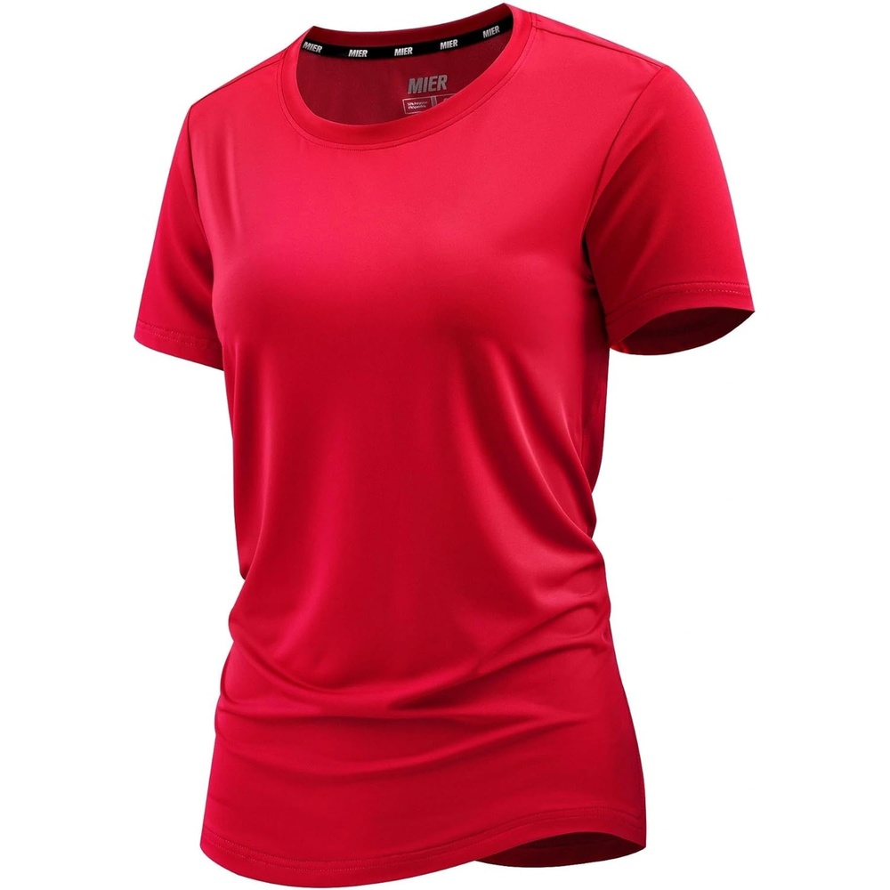 image:imageMIER Womens Running Athletic Shirts Dry Fit Active TShirt Tops Short Sleeve Soft Crew Neck Gym Workout Exercise TeesRed