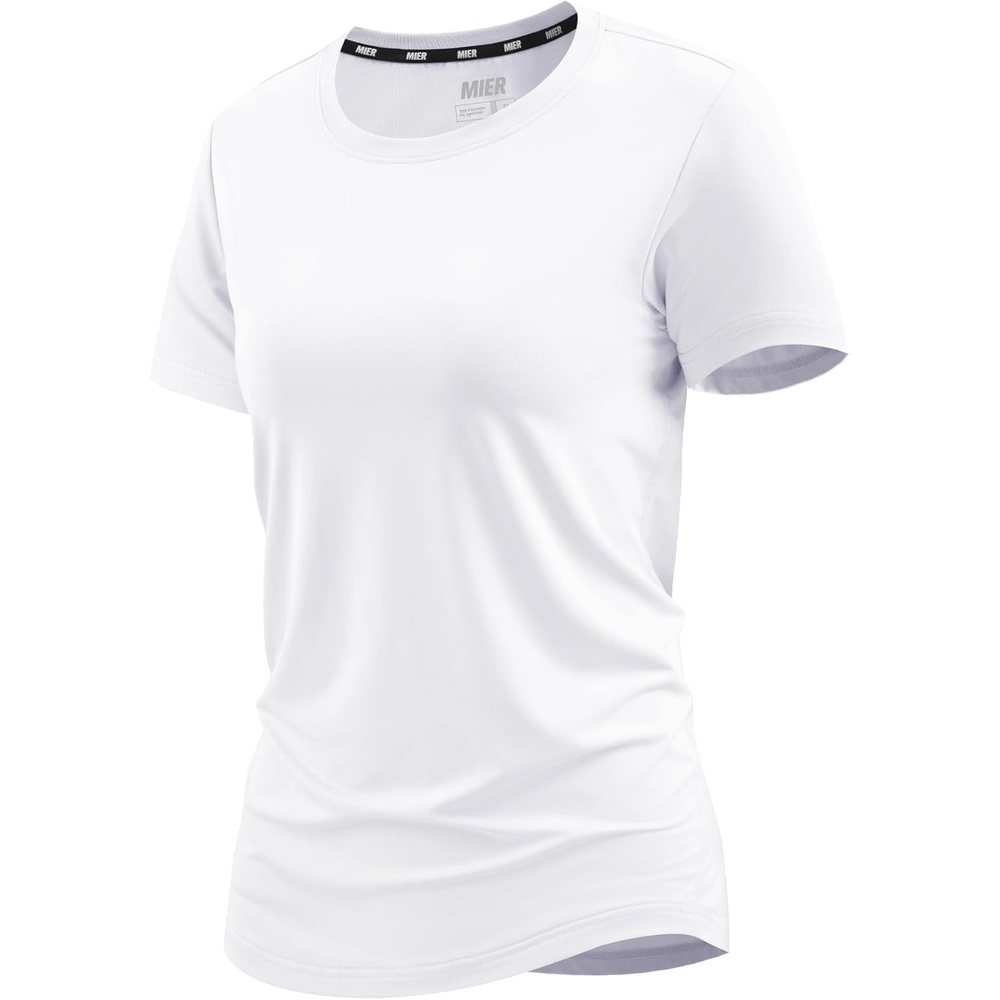 image:imageMIER Womens Running Athletic Shirts Dry Fit Active TShirt Tops Short Sleeve Soft Crew Neck Gym Workout Exercise TeesWhite