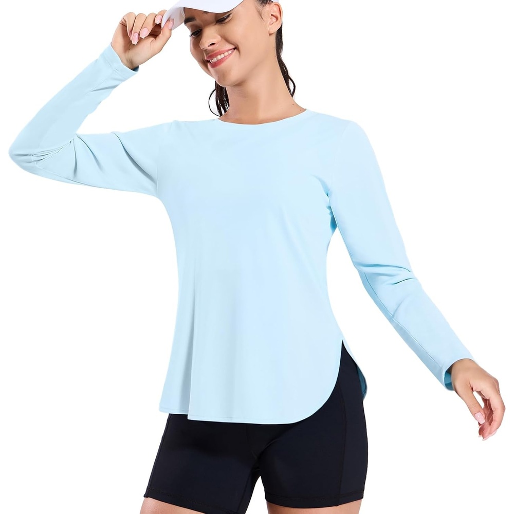 image:imageMIER Womens UPF 50 Sun Shirts Long Sleeve Workout UV Protection Dry Fit Athletic Running Gym Hiking Tops LightweightLight Blue