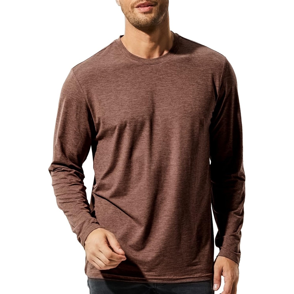 image:imageMIER XSofort Mens Long Sleeve TShirts Lightweight Super Soft Athletic Crew Neck Tees for Running Lounging Casual WorkoutBrown Heather
