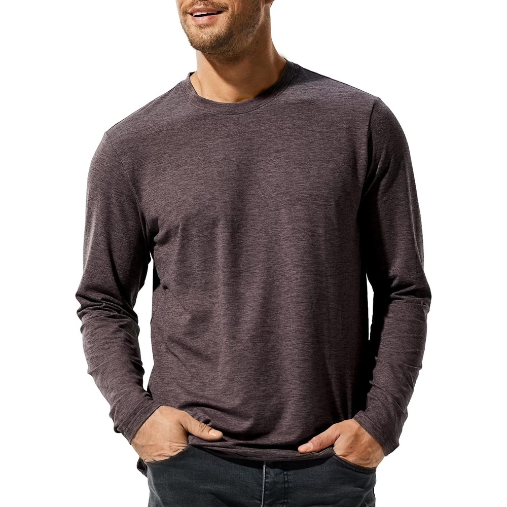 image:imageMIER XSofort Mens Long Sleeve TShirts Lightweight Super Soft Athletic Crew Neck Tees for Running Lounging Casual WorkoutDark Brown Heather