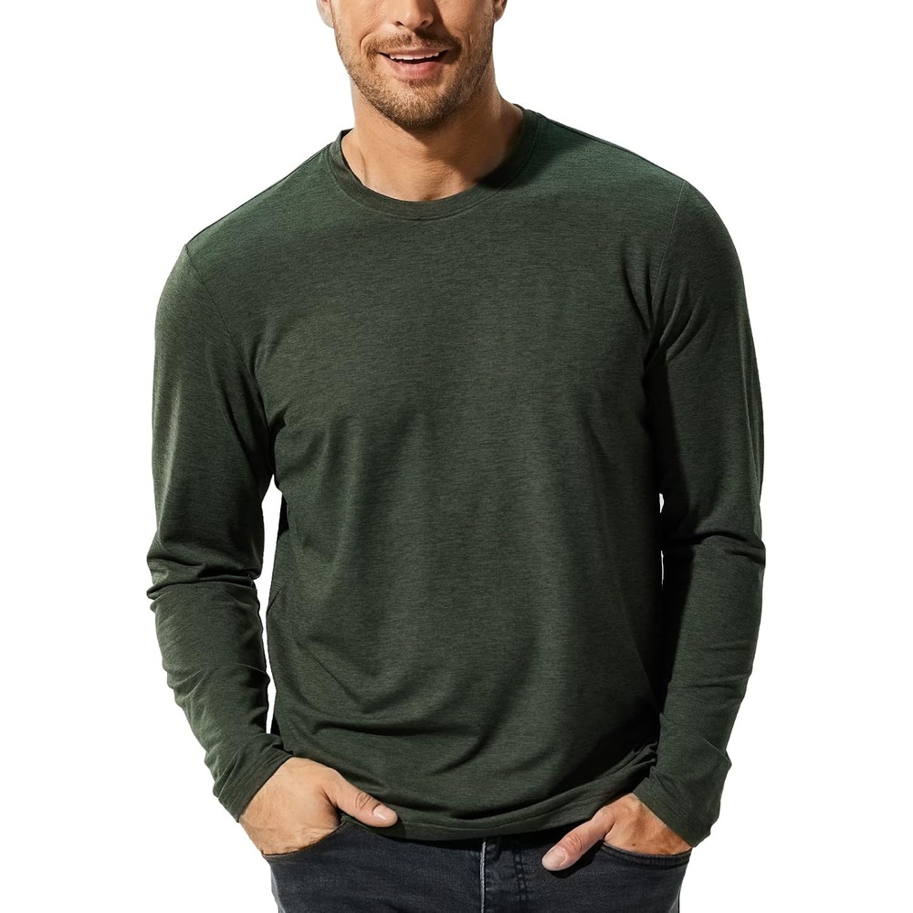 image:imageMIER XSofort Mens Long Sleeve TShirts Lightweight Super Soft Athletic Crew Neck Tees for Running Lounging Casual WorkoutDark Green Heather