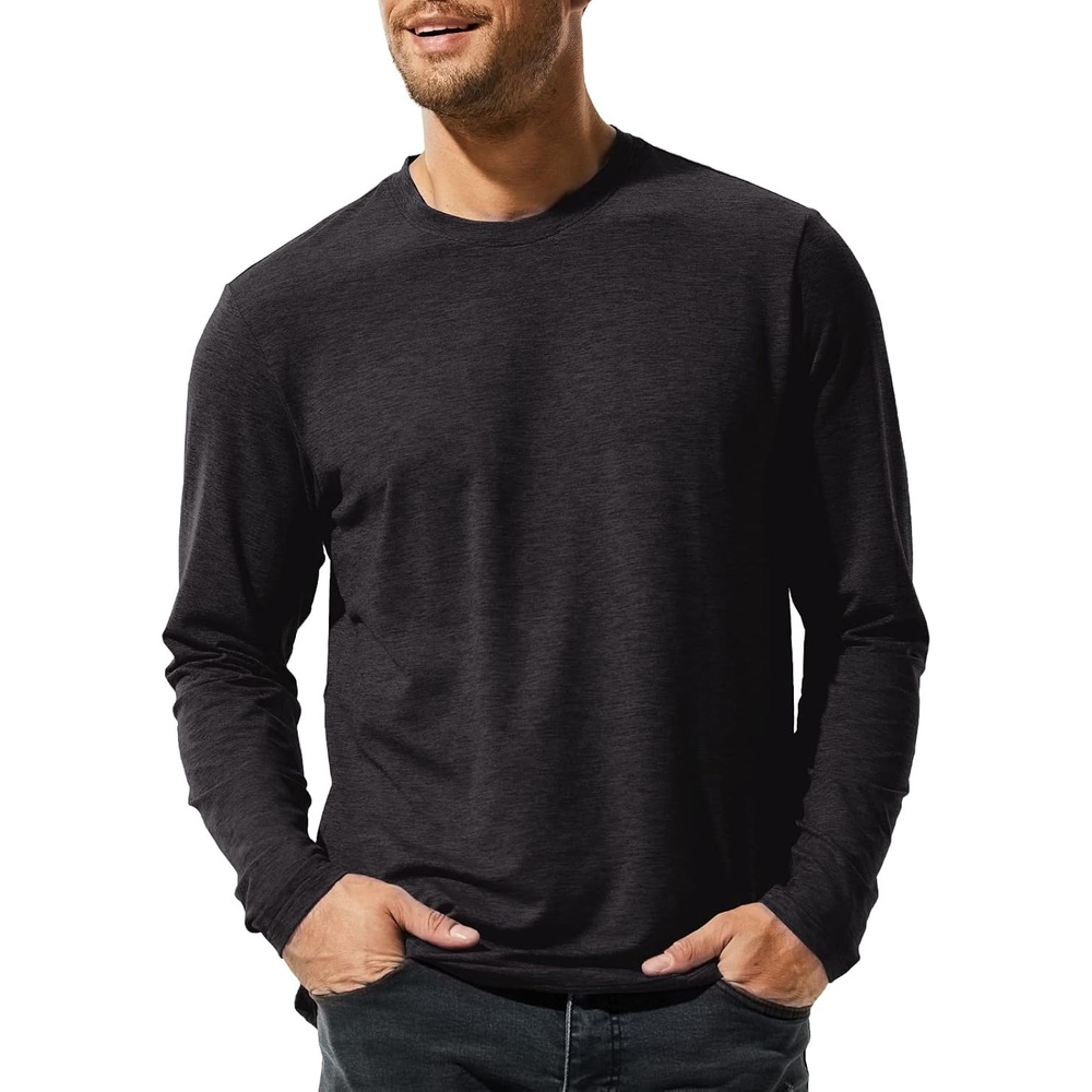 image:imageMIER XSofort Mens Long Sleeve TShirts Lightweight Super Soft Athletic Crew Neck Tees for Running Lounging Casual WorkoutHeather Black