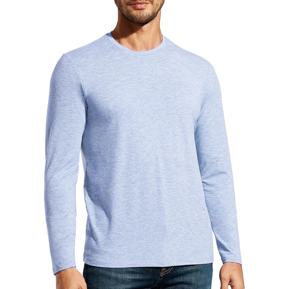 image:imageMIER XSofort Mens Long Sleeve TShirts Lightweight Super Soft Athletic Crew Neck Tees for Running Lounging Casual WorkoutHeather Blue