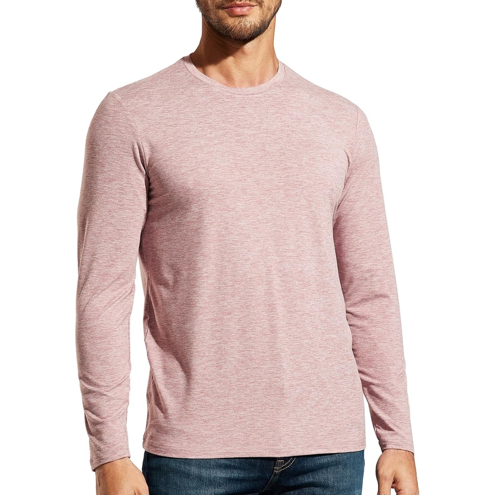 image:imageMIER XSofort Mens Long Sleeve TShirts Lightweight Super Soft Athletic Crew Neck Tees for Running Lounging Casual WorkoutPink Heather