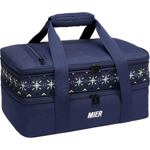 image:imageMIER Insulated Double Casserole Carrier Thermal Lunch Tote for Potluck Parties Picnic Beach Fits 9 x 13 Inches Casserole Dish Expandable by Mid Zipper PurpleDark Blue