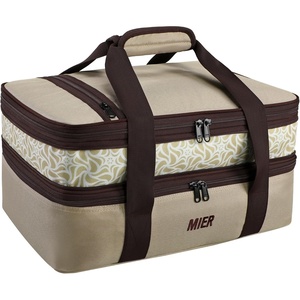 image:imageMIER Insulated Double Casserole Carrier Thermal Lunch Tote for Potluck Parties Picnic Beach Fits 9 x 13 Inches Casserole Dish Expandable by Mid Zipper PurpleKhaki