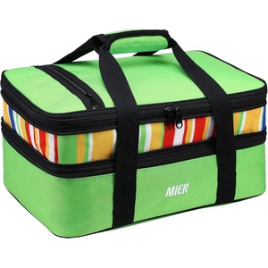 image:imageMIER Insulated Double Casserole Carrier Thermal Lunch Tote for Potluck Parties Picnic Beach Fits 9 x 13 Inches Casserole Dish Expandable by Mid Zipper PurpleGreen