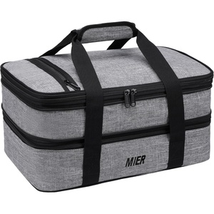 image:imageMIER Insulated Double Casserole Carrier Thermal Lunch Tote for Potluck Parties Picnic Beach Fits 9 x 13 Inches Casserole Dish Expandable by Mid Zipper PurpleGray
