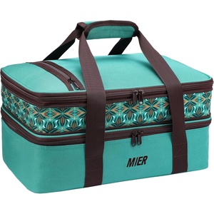 image:imageMIER Insulated Double Casserole Carrier Thermal Lunch Tote for Potluck Parties Picnic Beach Fits 9 x 13 Inches Casserole Dish Expandable by Mid Zipper PurpleTeal