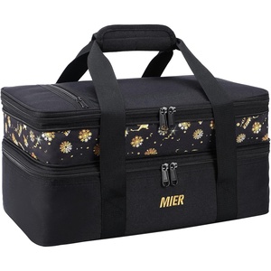 image:imageMIER Insulated Double Casserole Carrier Thermal Lunch Tote for Potluck Parties Picnic Beach Fits 9 x 13 Inches Casserole Dish Expandable by Mid Zipper PurpleBlack