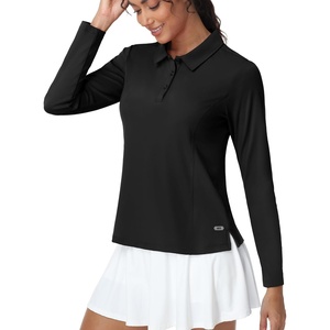 image:imageMIER Long Sleeve Polo Shirts for Women Quick Dry Collared Golf Tops for Athletic Tennis Work Inherent UPF 50 Sun ProtectionBlack