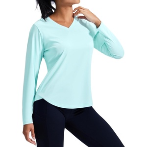 image:imageMIER Long Sleeve Workout Tops for Women UPF 50 SPF UV Protection Sun Shirts Dry Fit Athletic Running Gym Tshirt VNeckAqua