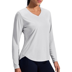 image:imageMIER Long Sleeve Workout Tops for Women UPF 50 SPF UV Protection Sun Shirts Dry Fit Athletic Running Gym Tshirt VNeckLight Grey