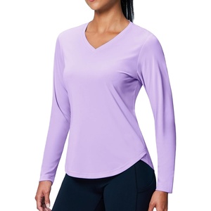 image:imageMIER Long Sleeve Workout Tops for Women UPF 50 SPF UV Protection Sun Shirts Dry Fit Athletic Running Gym Tshirt VNeckPurple