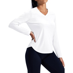 image:imageMIER Long Sleeve Workout Tops for Women UPF 50 SPF UV Protection Sun Shirts Dry Fit Athletic Running Gym Tshirt VNeckWhite