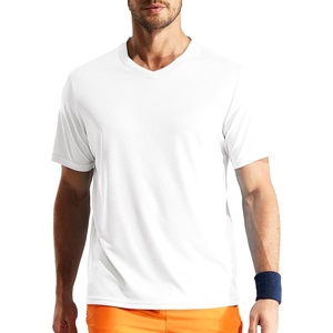 image:imageMIER Mens Quick Dry Workout Shirts Moisture Wicking Running Athletic Performance TShirts Recycled Polyester Top TeeWhite  V Neck