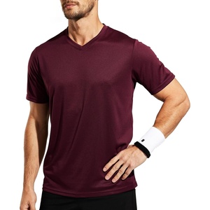 image:imageMIER Mens Quick Dry Workout Shirts Moisture Wicking Running Athletic Performance TShirts Recycled Polyester Top TeeWine Red  V Neck