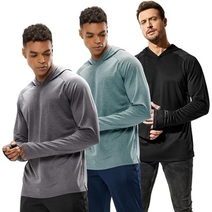 image:imageMIER Mens UPF 50 Sun Protection Hoodie Long Sleeve SPF Fishing Hiking Running Thumbhole Shirts Hooded Quick Dry LightweightBlackHeather GreyHaze Blue