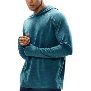 image:imageMIER Mens UPF 50 Sun Protection Hoodie Long Sleeve SPF Fishing Hiking Running Thumbhole Shirts Hooded Quick Dry LightweightBlue  With Hood