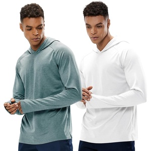 image:imageMIER Mens UPF 50 Sun Protection Hoodie Long Sleeve SPF Fishing Hiking Running Thumbhole Shirts Hooded Quick Dry LightweightHaze BlueWhite