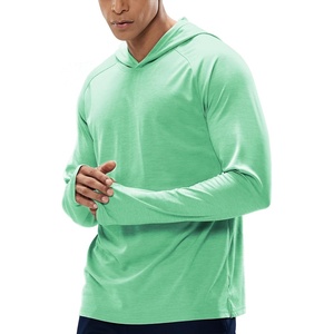 image:imageMIER Mens UPF 50 Sun Protection Hoodie Long Sleeve SPF Fishing Hiking Running Thumbhole Shirts Hooded Quick Dry LightweightLight Green  With Hood