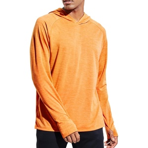 image:imageMIER Mens UPF 50 Sun Protection Hoodie Long Sleeve SPF Fishing Hiking Running Thumbhole Shirts Hooded Quick Dry LightweightLight Orange  With Hood