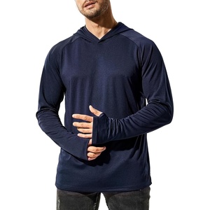 image:imageMIER Mens UPF 50 Sun Protection Hoodie Long Sleeve SPF Fishing Hiking Running Thumbhole Shirts Hooded Quick Dry LightweightNavy  With Hood