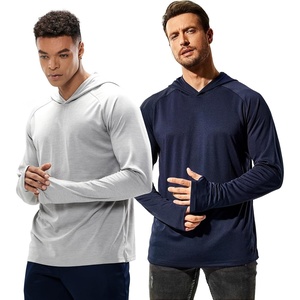 image:imageMIER Mens UPF 50 Sun Protection Hoodie Long Sleeve SPF Fishing Hiking Running Thumbhole Shirts Hooded Quick Dry LightweightNavyLight Grey