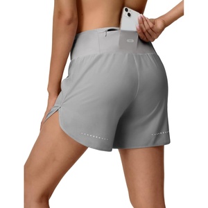 image:imageMIER Womens 2in1 Athletic Running Shorts with Pockets 3 High Waisted Quick Dry Active Exercise Shorts with Mesh LinerLight Grey