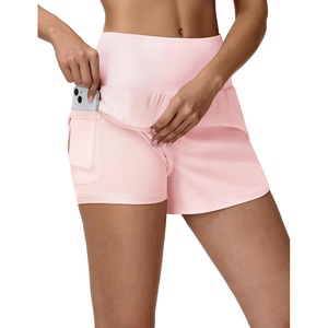 image:imageMIER Womens 2in1 Athletic Running Shorts with Pockets 3 High Waisted Quick Dry Active Exercise Shorts with Mesh LinerLight Pink