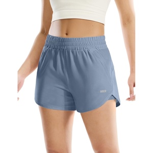 image:imageMIER Womens 3 Running Shorts with Mesh Liner  Mid Waisted 2 in 1 Quick Dry Workout Gym Athletic Shorts with Zipper PocketsDusty Blue