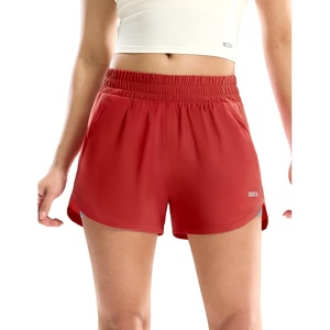 image:imageMIER Womens 3 Running Shorts with Mesh Liner  Mid Waisted 2 in 1 Quick Dry Workout Gym Athletic Shorts with Zipper PocketsRed