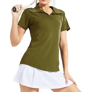 image:imageMIER Womens Golf Polo Shirts Collared V Neck Short Sleeve Tennis Shirt Dry Fit Moisture WickingArmy Green