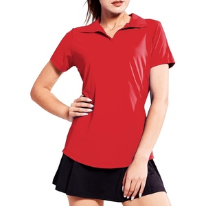 image:imageMIER Womens Golf Polo Shirts Collared V Neck Short Sleeve Tennis Shirt Dry Fit Moisture WickingRed