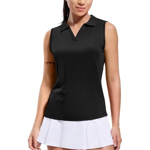 image:imageMIER Womens Sleeveless Golf Polo Shirts Dry Fit Collared Tank Tops V Neck Ribbed Athletic Tennis Shirt Moisture WickingBlack