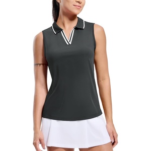 image:imageMIER Womens Sleeveless Golf Polo Shirts Dry Fit Collared Tank Tops V Neck Ribbed Athletic Tennis Shirt Moisture WickingDark GreyWhite