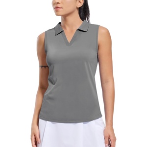 image:imageMIER Womens Sleeveless Golf Polo Shirts Dry Fit Collared Tank Tops V Neck Ribbed Athletic Tennis Shirt Moisture WickingGrey
