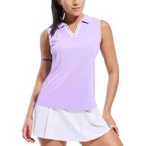 image:imageMIER Womens Sleeveless Golf Polo Shirts Dry Fit Collared Tank Tops V Neck Ribbed Athletic Tennis Shirt Moisture WickingLavenderWhite