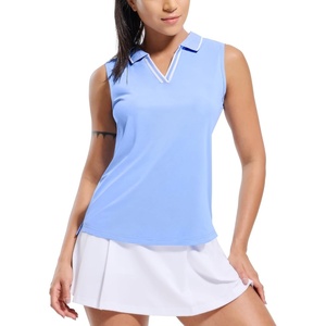 image:imageMIER Womens Sleeveless Golf Polo Shirts Dry Fit Collared Tank Tops V Neck Ribbed Athletic Tennis Shirt Moisture WickingLight BlueWhite