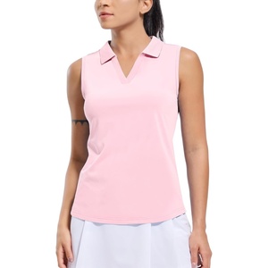 image:imageMIER Womens Sleeveless Golf Polo Shirts Dry Fit Collared Tank Tops V Neck Ribbed Athletic Tennis Shirt Moisture WickingLight Pink