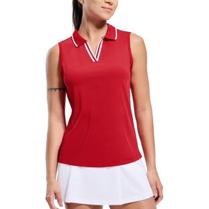 image:imageMIER Womens Sleeveless Golf Polo Shirts Dry Fit Collared Tank Tops V Neck Ribbed Athletic Tennis Shirt Moisture WickingRedWhite