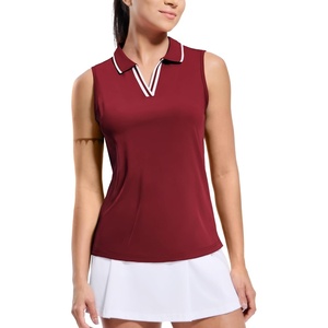 image:imageMIER Womens Sleeveless Golf Polo Shirts Dry Fit Collared Tank Tops V Neck Ribbed Athletic Tennis Shirt Moisture WickingWineWhite