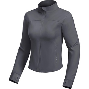 image:imageMIER Womens Workout Jackets Full Zip Up Cropped Slim Fit Lightweight Athletic Running Track Gym Tops Thumb Holes amp PocketsDark Grey
